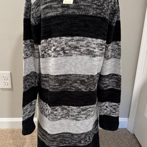 NWT Womens Plus 1X Derek Heart Cable Knit Tunic Sweater Dress Black Gray Marble - Picture 2 of 4